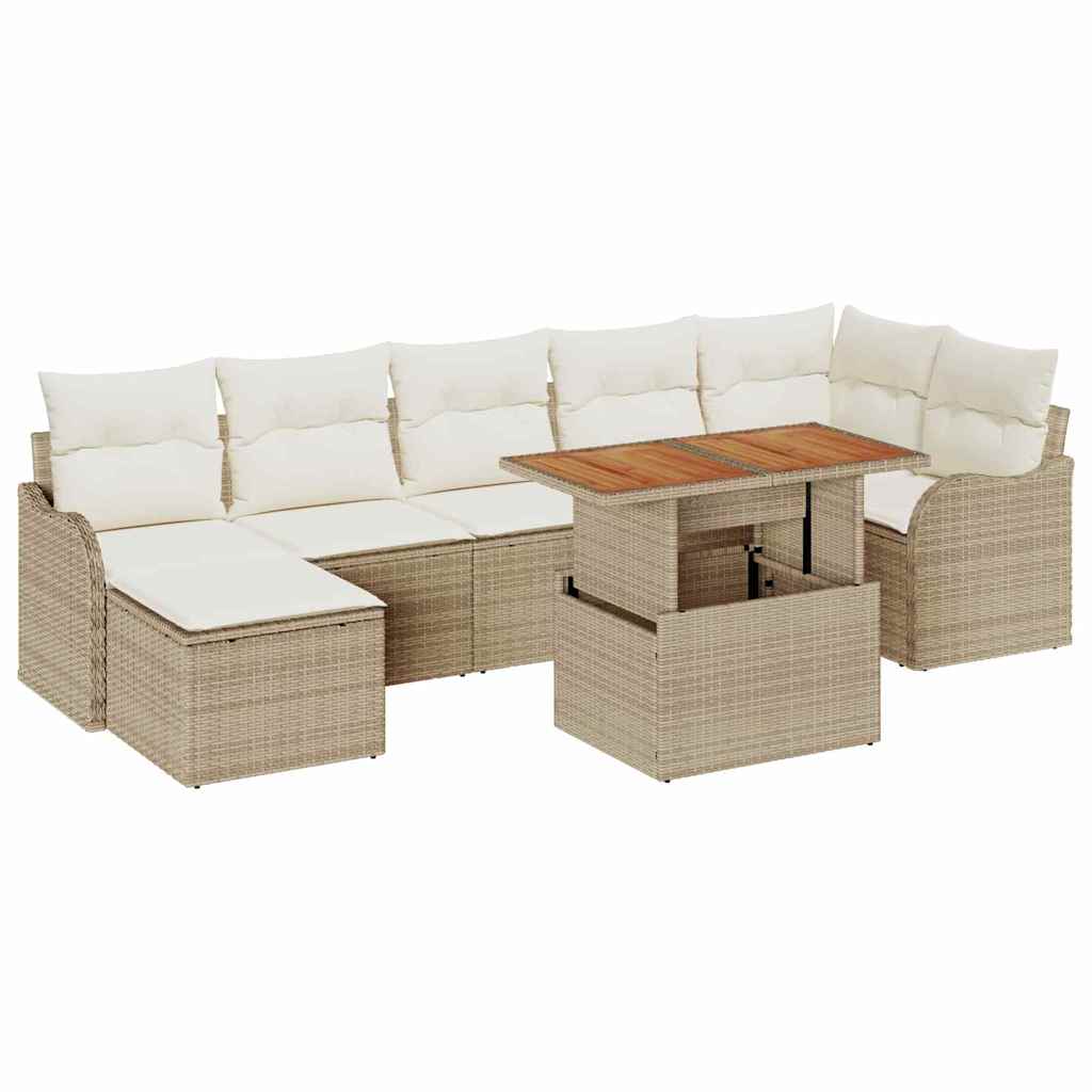 Garten-Sofa-Set mit Speicher 8 pcs Beige Poly Rattan